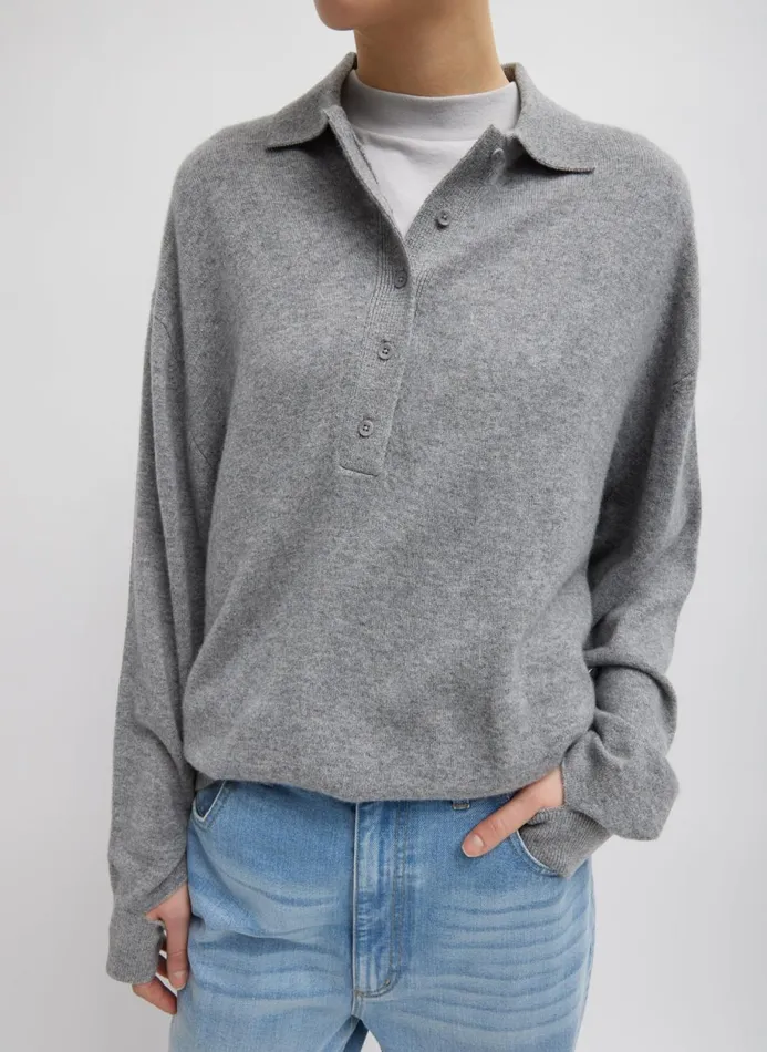 Women Knitwear and Sweatshirts Tibi Washable Cashmere Easy Polo Sweater Heather Grey
