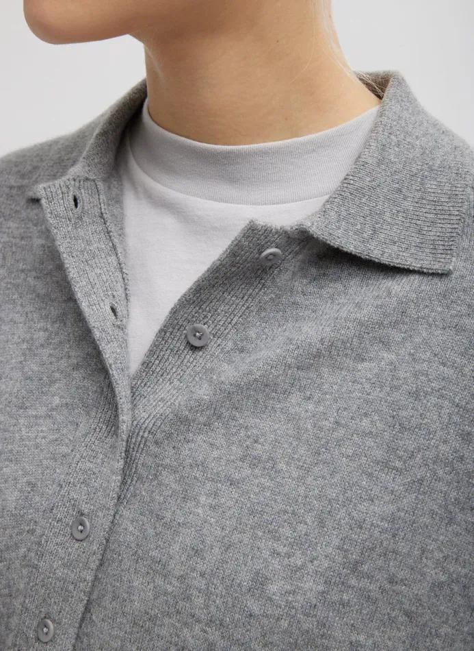 Women Knitwear and Sweatshirts Tibi Washable Cashmere Easy Polo Sweater Heather Grey