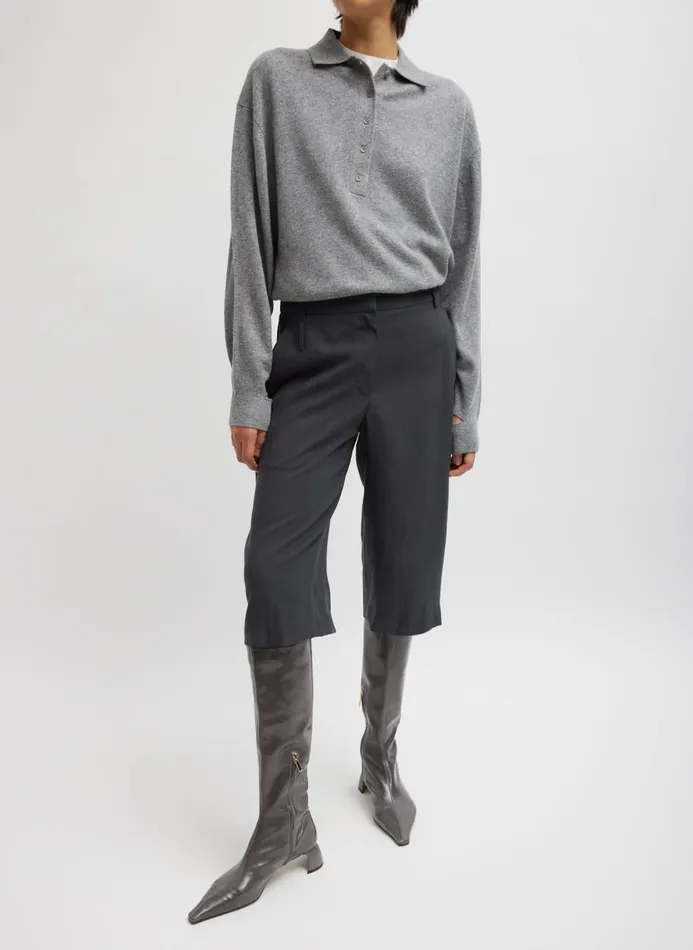 Women Knitwear and Sweatshirts Tibi Washable Cashmere Easy Polo Sweater Heather Grey