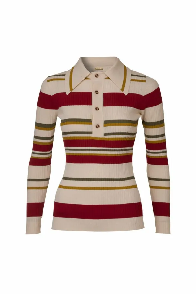 Women Knitwear DODO BAR OR Penny Knit Shirt Cream Bordo Combo 5