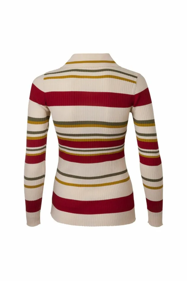 Women Knitwear DODO BAR OR Penny Knit Shirt Cream Bordo Combo 5