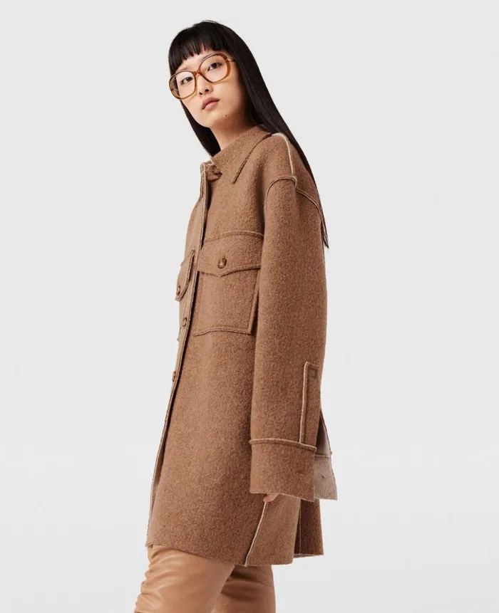 Women Knitwear Stella McCartney Exposed Seams Boucl Shirt Twotone Beige