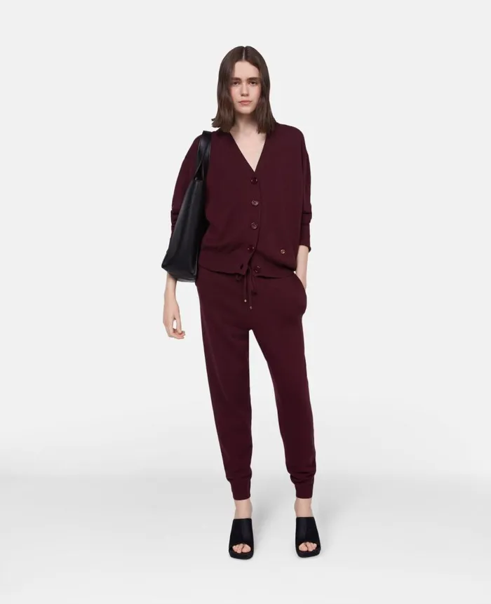 Women Knitwear Stella McCartney Round Neck Long Sleeved Cardigan Burgundy Women Knitwear Stella McCartney Round Neck Long Sleeved Cardigan Burgundy