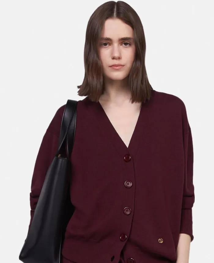 Women Knitwear Stella McCartney Round Neck Long Sleeved Cardigan Burgundy Women Knitwear Stella McCartney Round Neck Long Sleeved Cardigan Burgundy