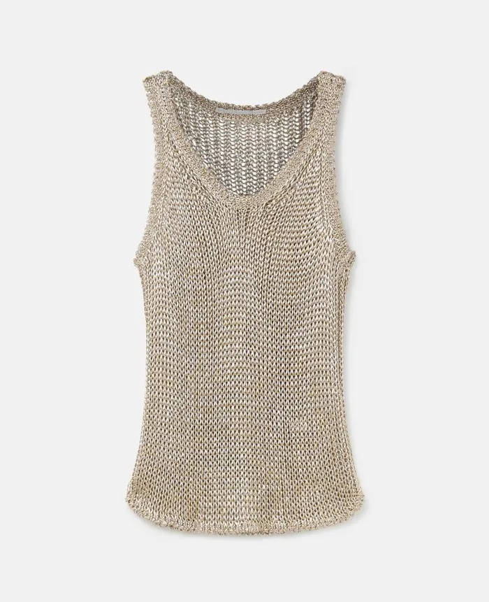 Women Knitwear Stella McCartney Sheer Sparkle Woven Tank Top Metallic Gold