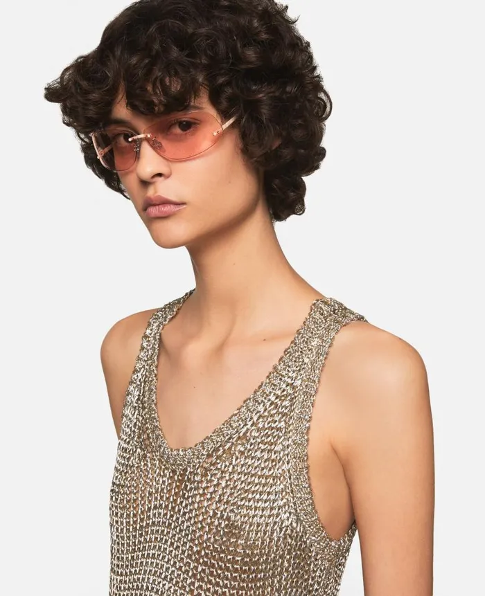 Women Knitwear Stella McCartney Sheer Sparkle Woven Tank Top Metallic Gold