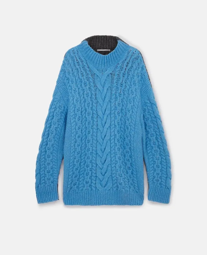 Women Knitwear Stella McCartney TwoTone Cable Knit Oversized Sweater Blue And Gray Women Knitwear Stella McCartney TwoTone Cable Knit Oversized Sweater Blue And Gray