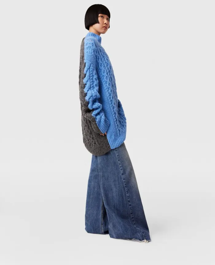 Women Knitwear Stella McCartney TwoTone Cable Knit Oversized Sweater Blue And Gray