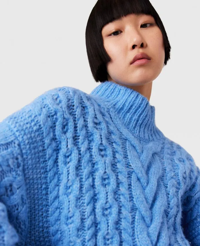 Women Knitwear Stella McCartney TwoTone Cable Knit Oversized Sweater Blue And Gray