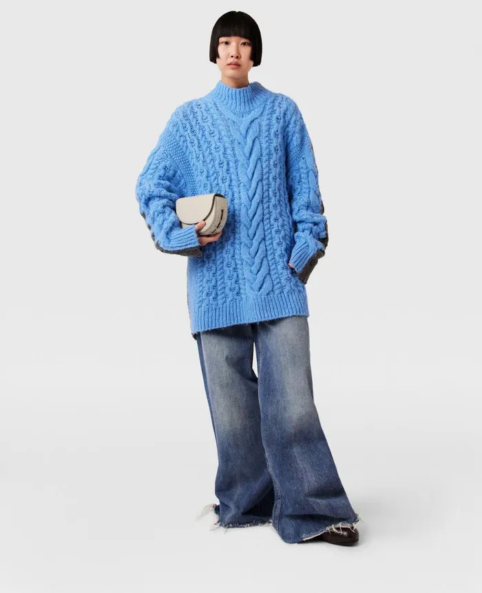 Women Knitwear Stella McCartney TwoTone Cable Knit Oversized Sweater Blue And Gray