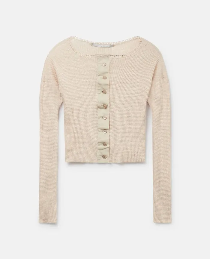 Women Knitwear Stella McCartney WaffleKnit Cropped Wool Cardigan Sand White