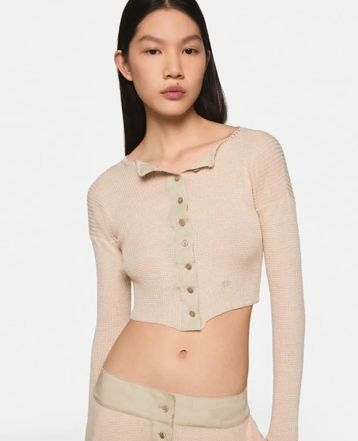 Women Knitwear Stella McCartney WaffleKnit Cropped Wool Cardigan Sand White