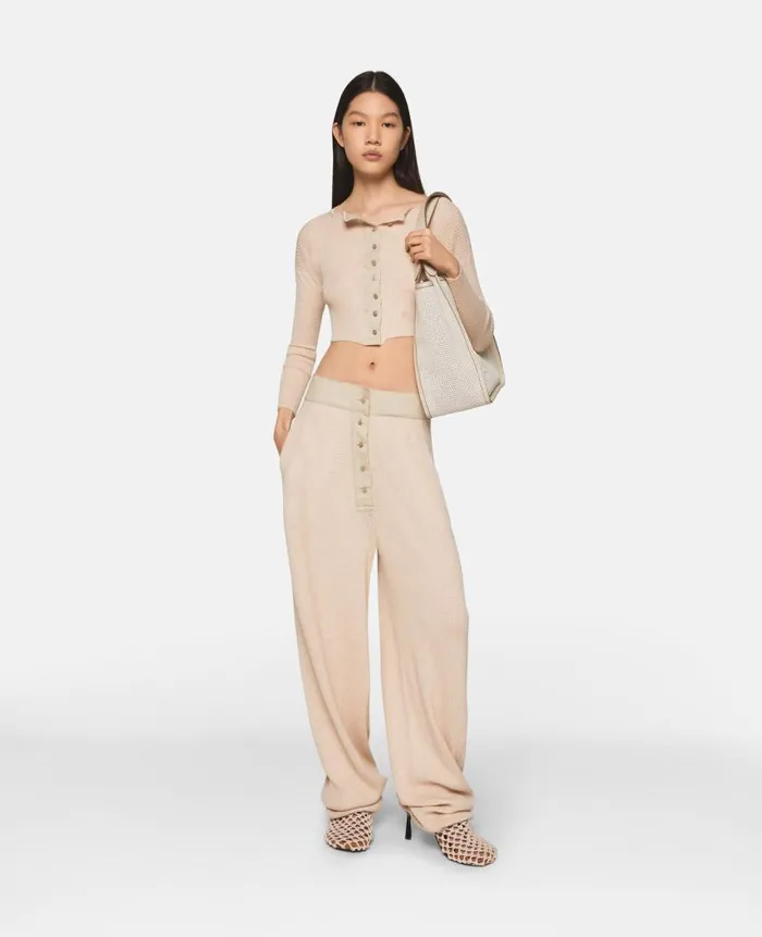 Women Knitwear Stella McCartney WaffleKnit MidRise Wool Trousers Sand White