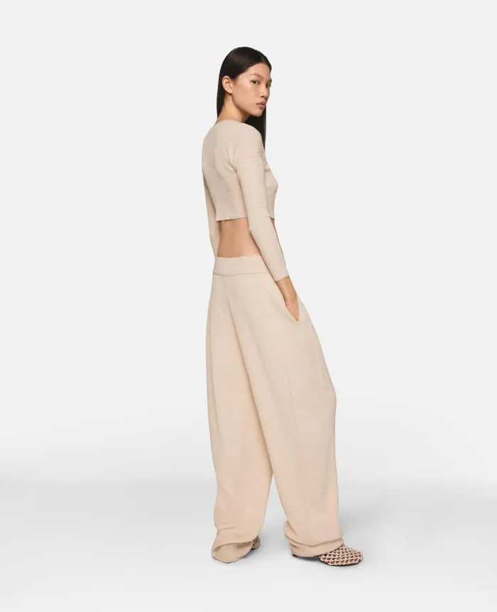 Women Knitwear Stella McCartney WaffleKnit MidRise Wool Trousers Sand White