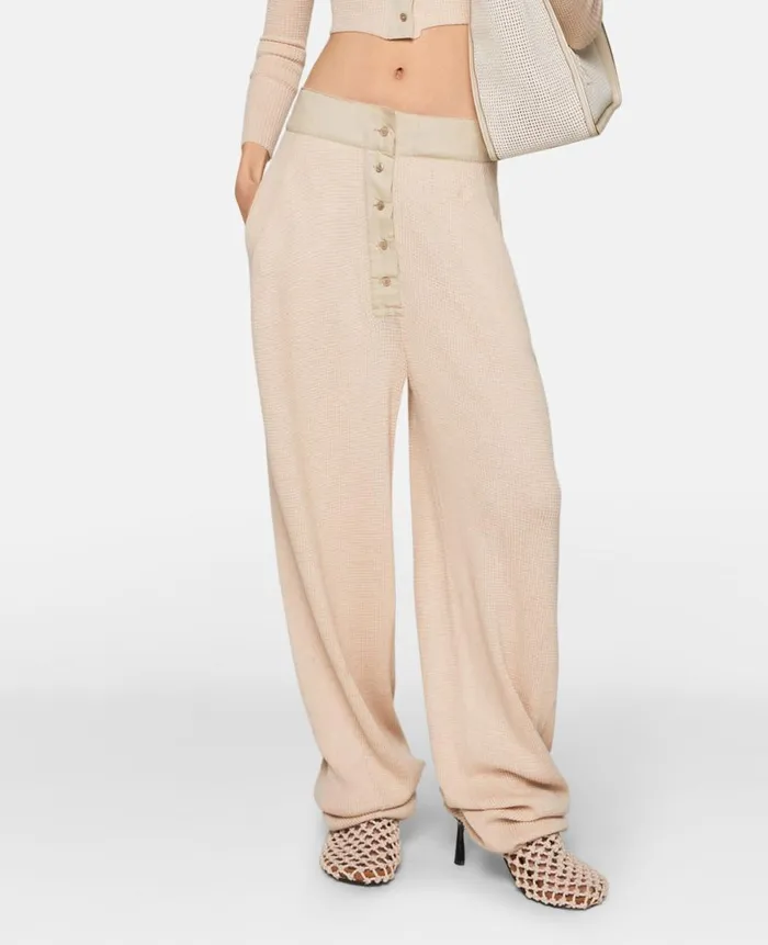Women Knitwear Stella McCartney WaffleKnit MidRise Wool Trousers Sand White