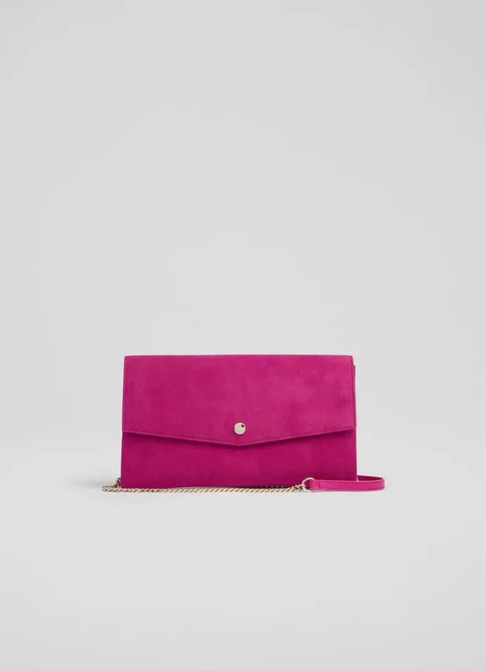 Women Layla Bright Burgundy Suede Envelope Clutch LKBennett Clutch Bags