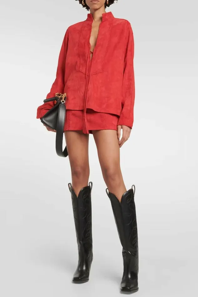 Women Leather DODO BAR OR EL SHIRT Red