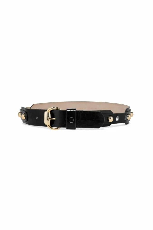 Women Leather DODO BAR OR Liam HIgh Waist Belt Black