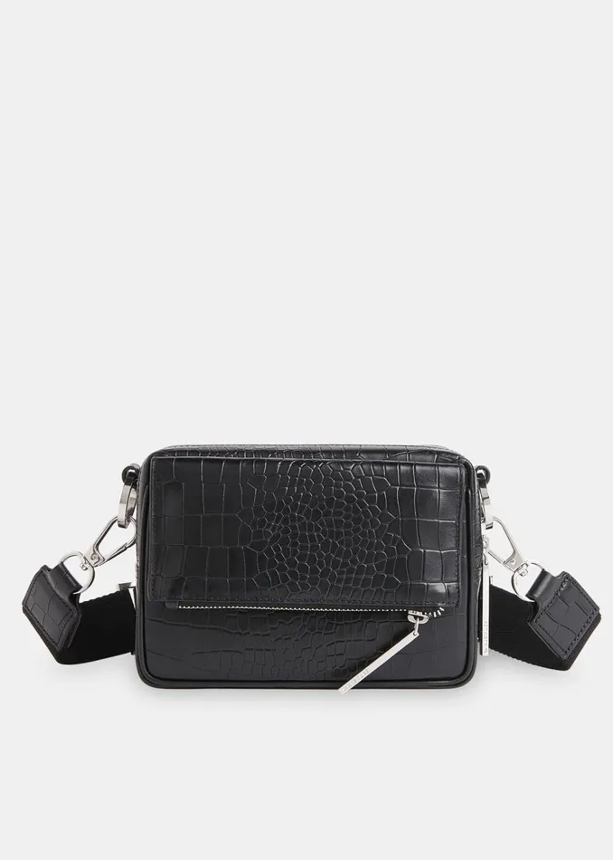 Women Leather Whistles Black Bibi Croc Crossbody Bag