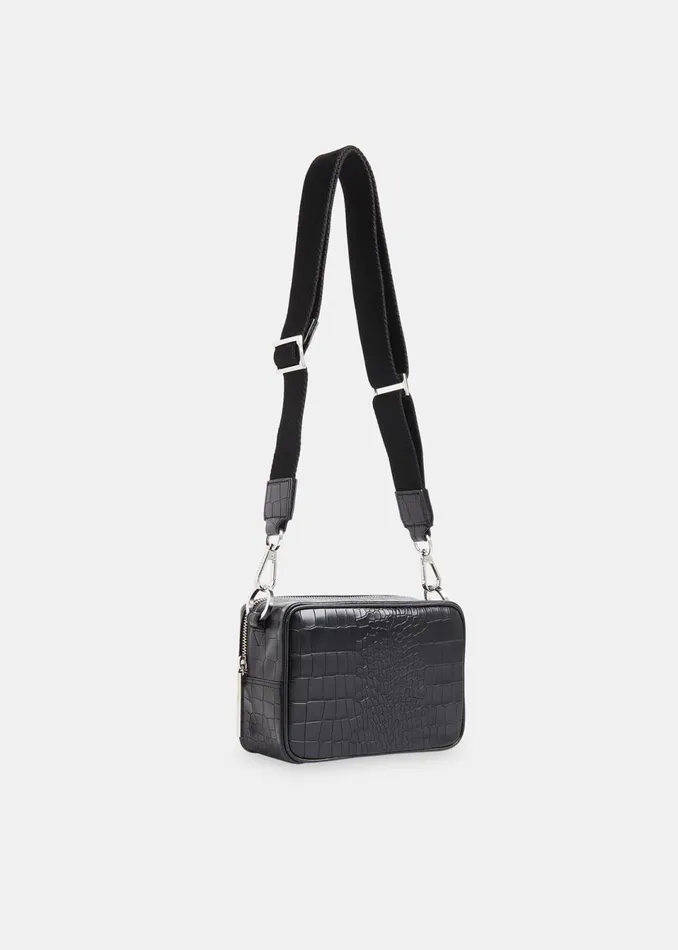 Women Leather Whistles Black Bibi Croc Crossbody Bag