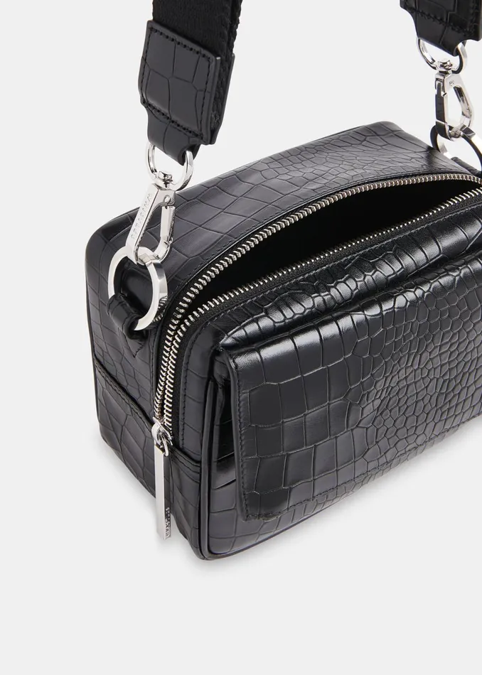 Women Leather Whistles Black Bibi Croc Crossbody Bag