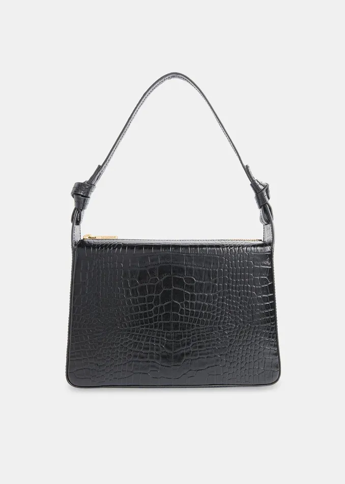 Women Leather Whistles Black Erica Croc Shoulder Bag