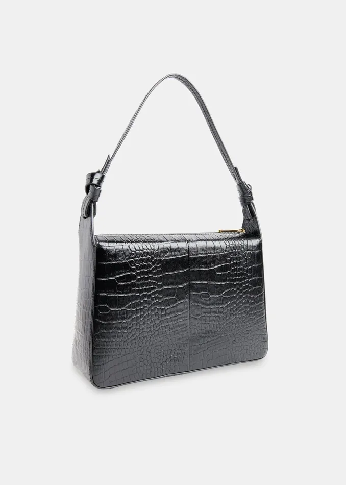 Women Leather Whistles Black Erica Croc Shoulder Bag