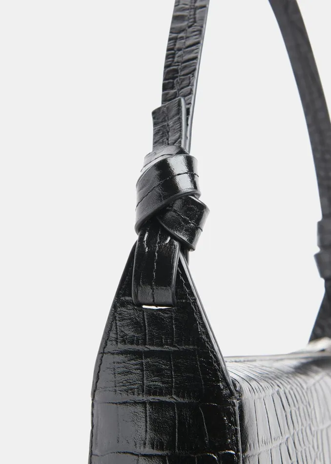 Women Leather Whistles Black Erica Croc Shoulder Bag