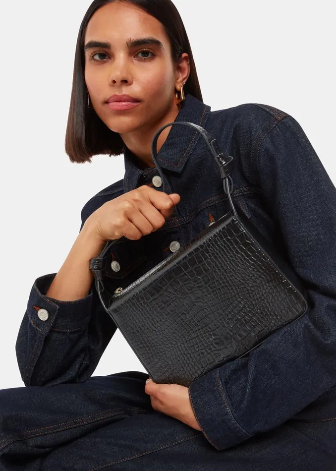 Women Leather Whistles Black Erica Croc Shoulder Bag