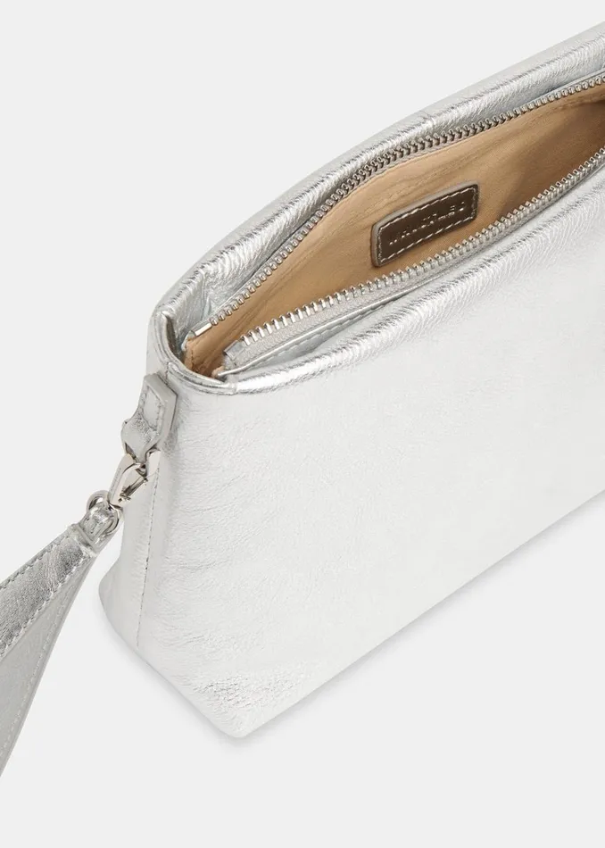 Women Leather Whistles Silver Avah Zip Top Clutch