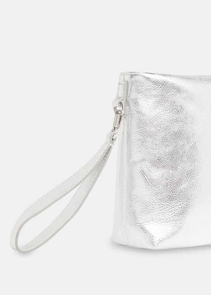Women Leather Whistles Silver Avah Zip Top Clutch