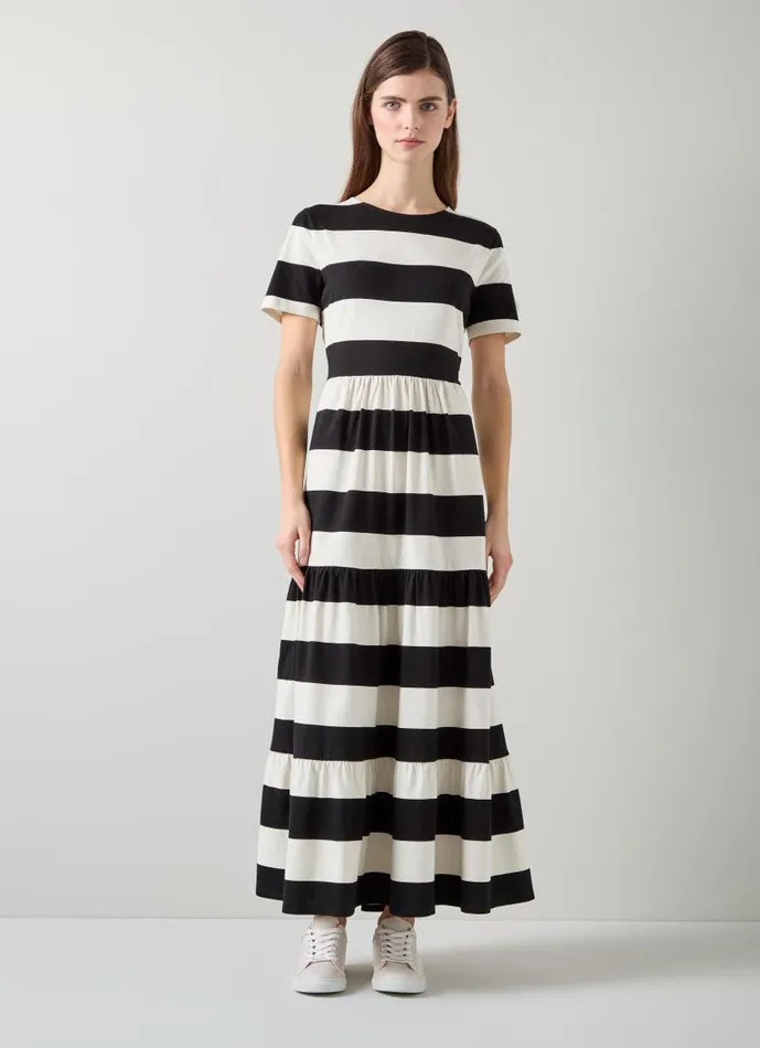 Women Leigh Stripe Jersey Dress Black Cream LKBennett Dresses Women Leigh Stripe Jersey Dress Black Cream LKBennett Dresses