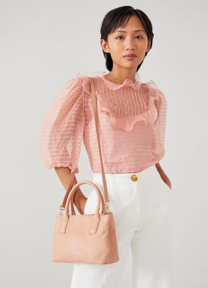 Women Lilith Pink Grainy Leather Mini Tote Bag LKBennett Shoulder Bags