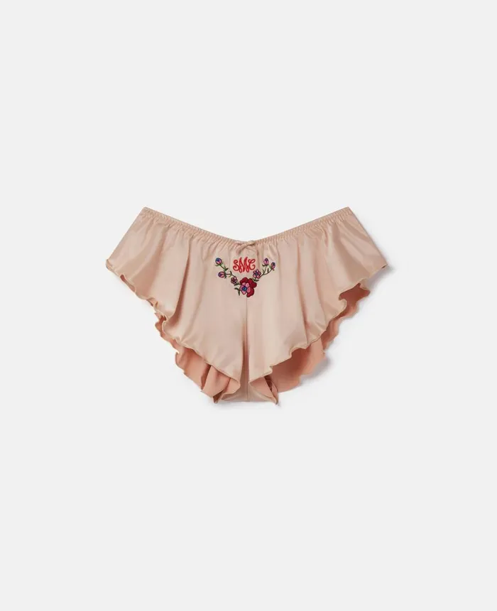 Women Lingerie And Sleepwear Stella McCartney 039Love You039 Embroidery Satin Flounce Sleep Shorts Champagne Women Lingerie And Sleepwear Stella McCartney 039Love You039 Embroidery Satin Flounce Sleep Shorts Champagne