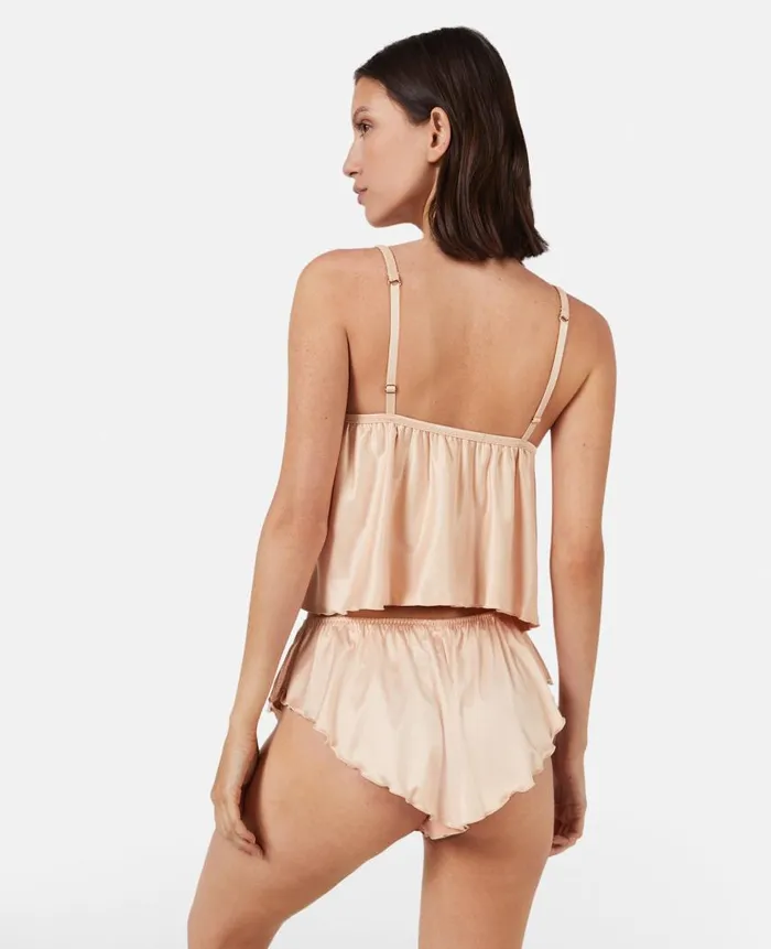 Women Lingerie And Sleepwear Stella McCartney 039Love You039 Embroidery Satin Flounce Sleep Shorts Champagne