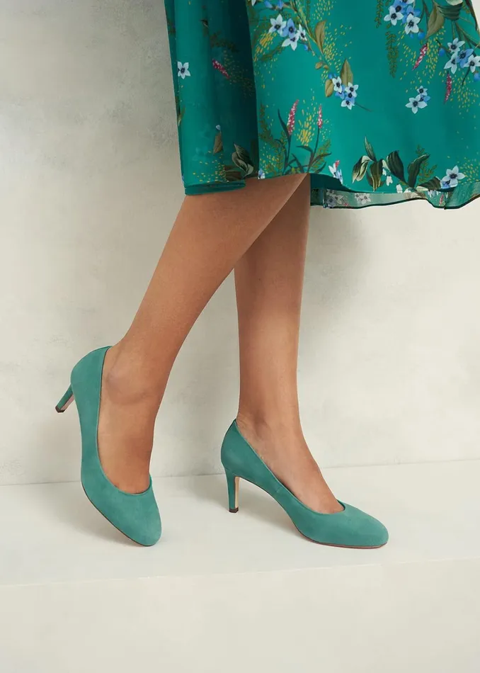 Women Lizzie Suede Court Shoes Deep Aqua Green Hobbs Court Shoes