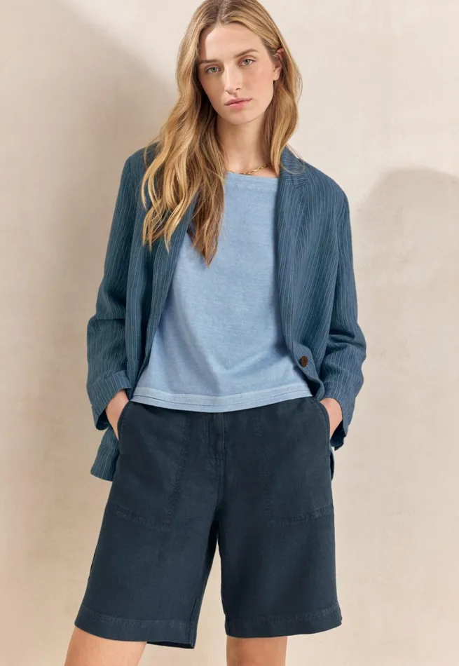 Women Long Jacket Petrol Blue Poetry Fashion Jackets and Coats