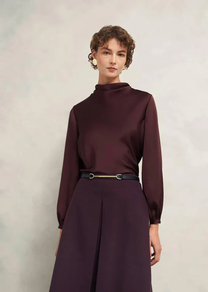 Women Lulworth Satin Blouse Cocoa Brown Hobbs Tops