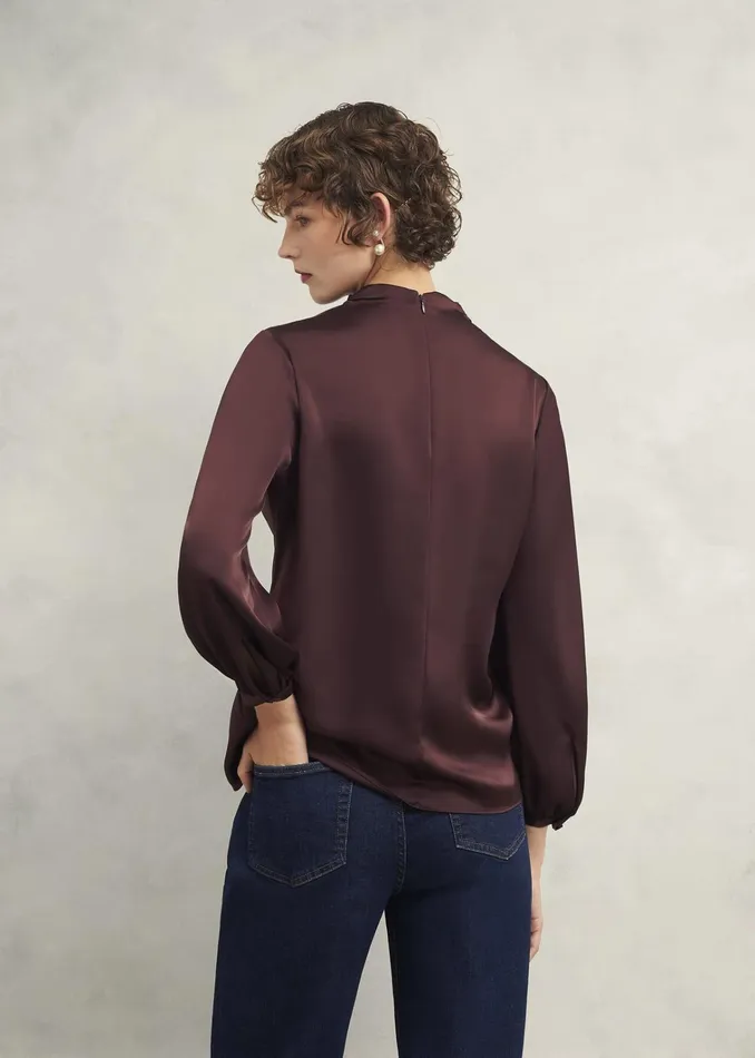 Women Lulworth Satin Blouse Cocoa Brown Hobbs Tops