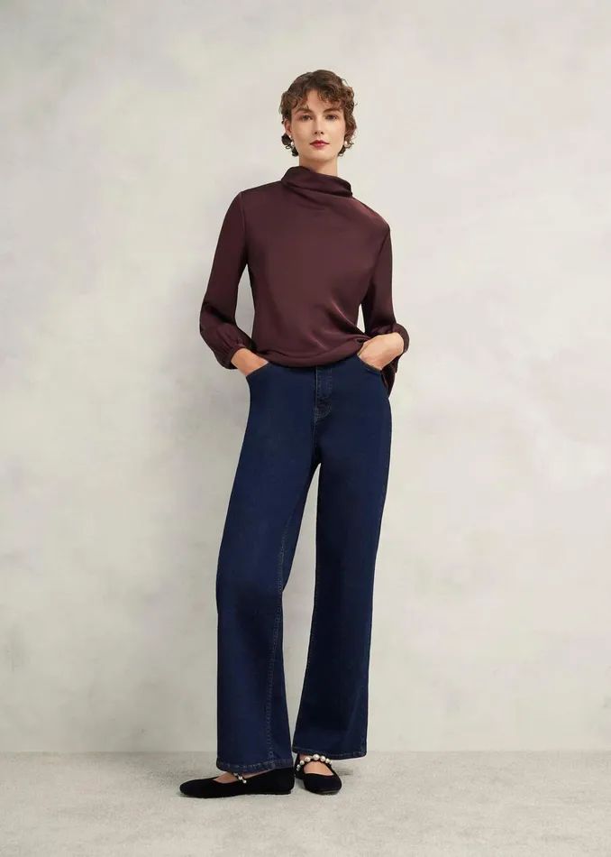 Women Lulworth Satin Blouse Cocoa Brown Hobbs Tops