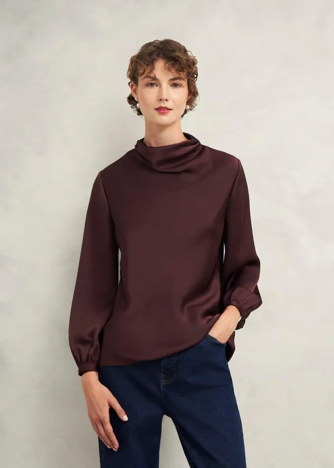 Women Lulworth Satin Blouse Cocoa Brown Hobbs Tops