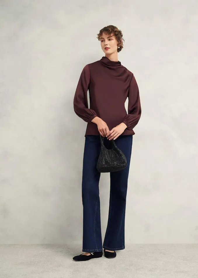 Women Lulworth Satin Blouse Cocoa Brown Hobbs Tops