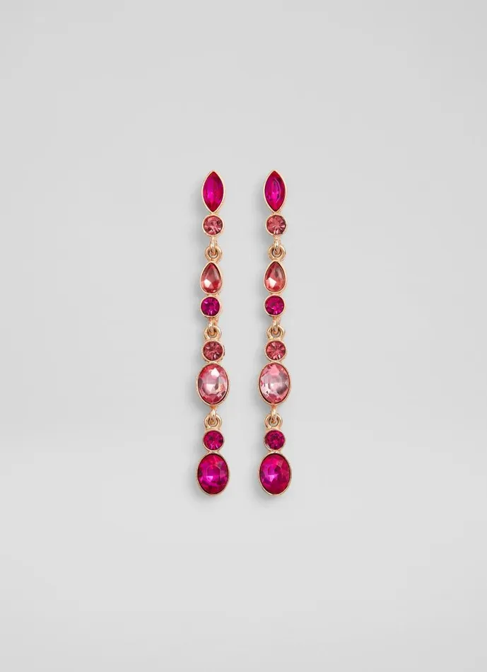 Women Mabel Pink Crystal Long Drop Earrings LKBennett Jewellery