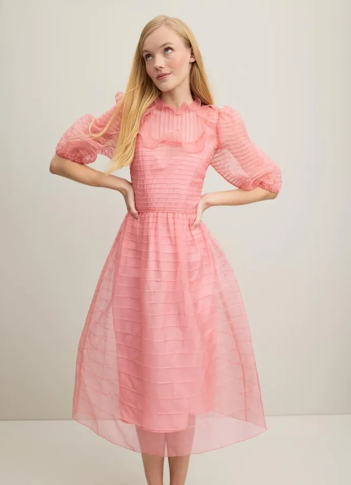 Women Maddie Pink Silk Organza Dress Old Rose LKBennett Dresses