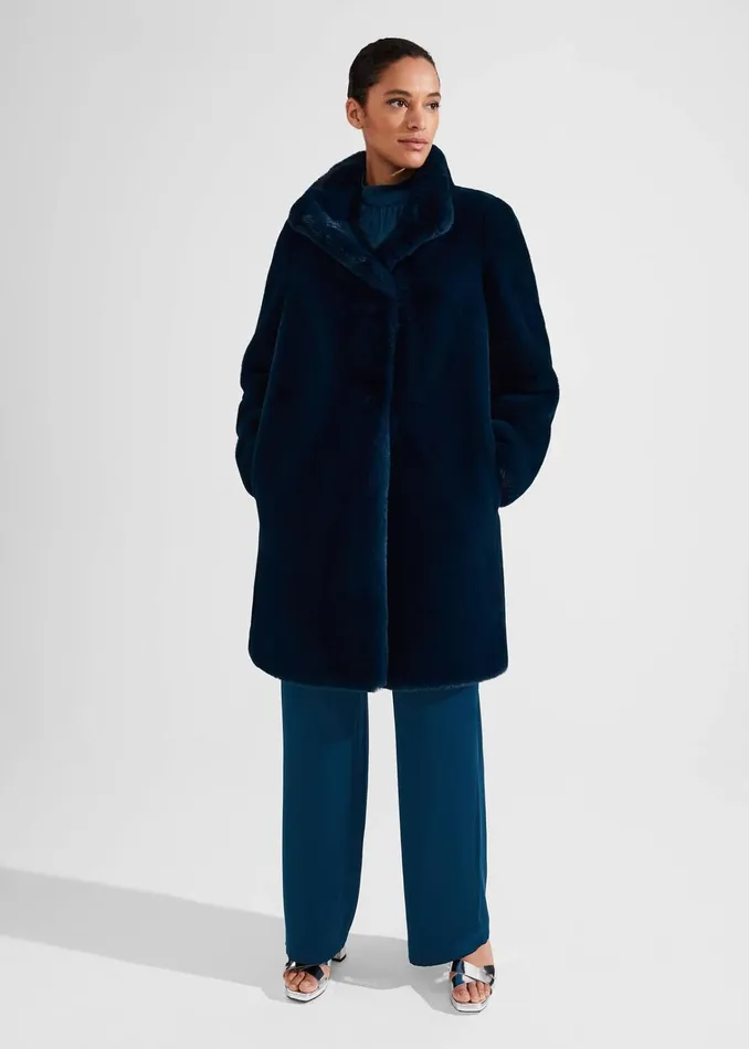 Women Maddox Faux Fur Coat Steel Blue Hobbs Coats and Jackets