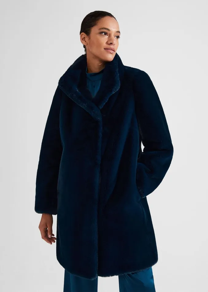 Women Maddox Faux Fur Coat Steel Blue Hobbs Coats and Jackets