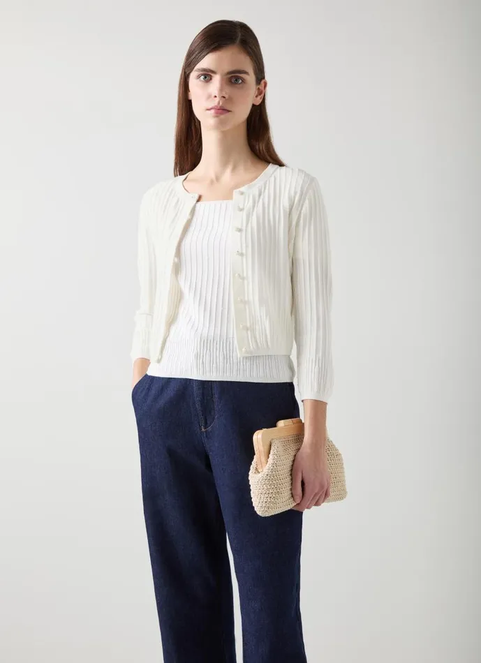 Women Maria Ivory Beaded Cropped Cardigan Ivory LKBennett Knitwear