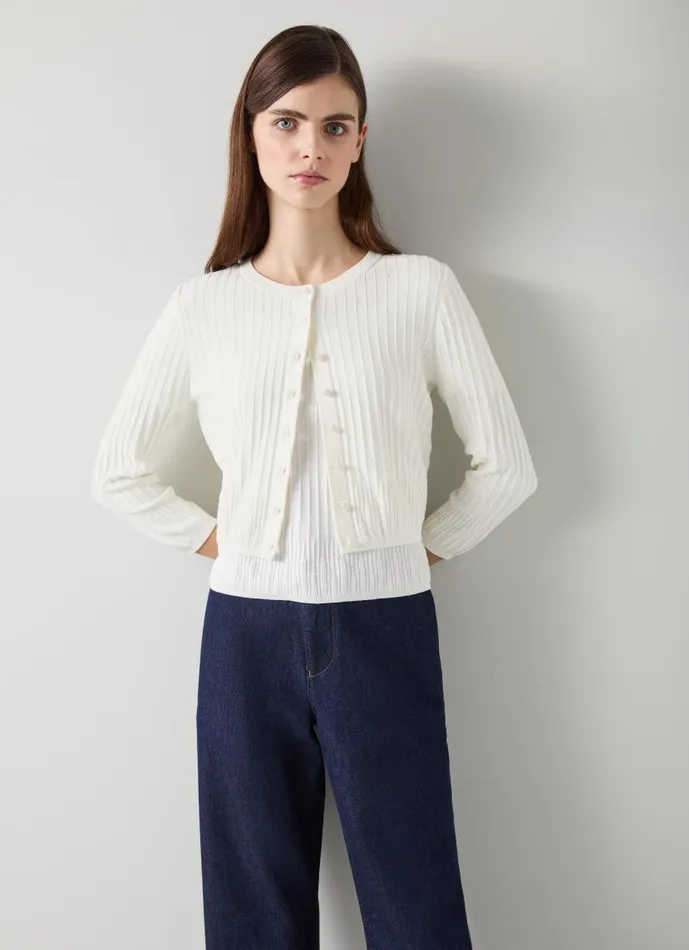 Women Maria Ivory Beaded Cropped Cardigan Ivory LKBennett Knitwear Women Maria Ivory Beaded Cropped Cardigan Ivory LKBennett Knitwear