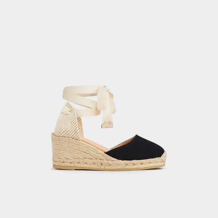 Women Maureene Black Canvas Espadrille Wedges Black LKBennett Sandals