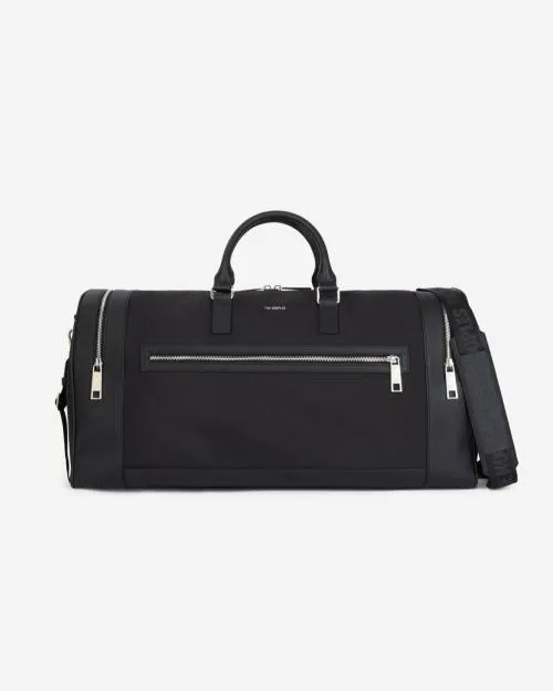 WomenMen Large Bags The Kooples Black Leather And Canvas Weekend Bag Black